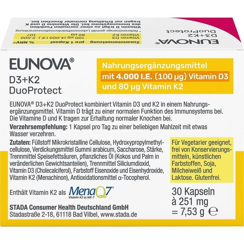 EUNOVA DuoProtect D3+K2 4000 I.E./80 μg Kapseln