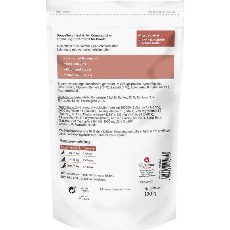 DOPPELHERZ für Tiere Haut&Fell Compl.Chews f.Hunde